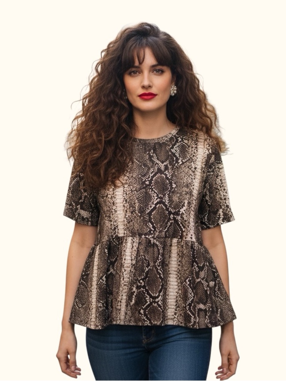 Zara Trafaluc Snake Print Peplum Blouse Short Sleeve Size S